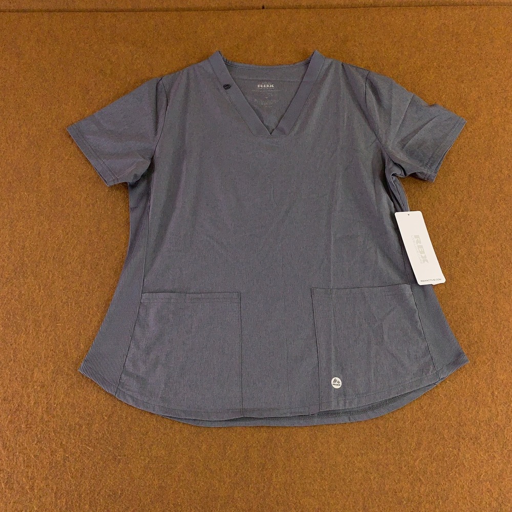 RBX Womens Size Medium Gray Short Sleeve V Neck 2 Pocket Scrub Top NWT
